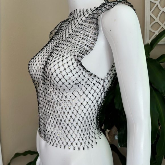 Elegant Black Mesh beaded Top - Picture 3 of 6